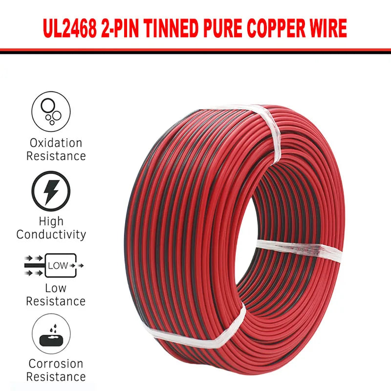 2-pin red and black PVC or silicone extension cable 28awg 26awg 24awg 22awg 20awg 18awg 16awg Tinned copper domestic wire.