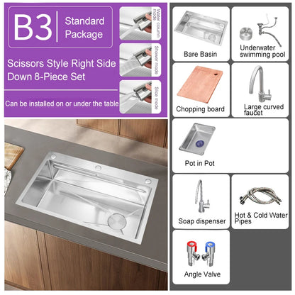 304 Stainless Steel Kitchen Sink Silver Embossed Large Single Slot Home Improvement Multifunction Wash Basin For Kitchen