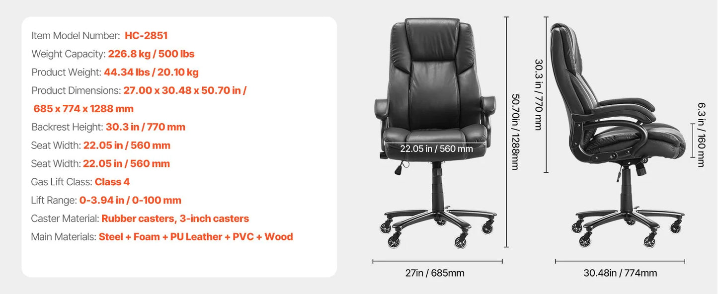 VEVOR Chefsessel Bürostuhl Drehstuhl mit hoher Rückenlehne & Fußstütze & Lendenkissen, ergonomischer Schreibtischstuhl mit 135° Neigung und einstellbarer Höhe, für Arbeit Arbeitszimmer Spielen