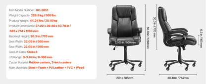 VEVOR Chefsessel Bürostuhl Drehstuhl mit hoher Rückenlehne & Fußstütze & Lendenkissen, ergonomischer Schreibtischstuhl mit 135° Neigung und einstellbarer Höhe, für Arbeit Arbeitszimmer Spielen