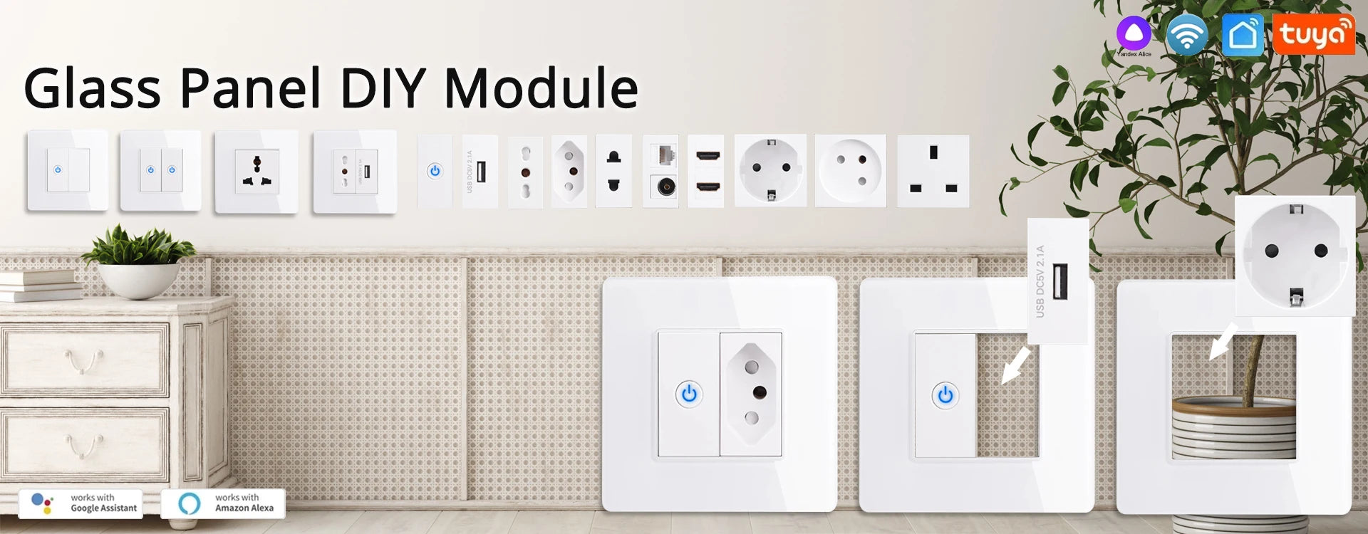 Coswall Typ-C-Schnittstellensteckdose, Vollspiegel, Kristallplatte, schwarze Wand, EU, Russland, Spanien, französische Standardsteckdose mit USB-Ladeanschluss.