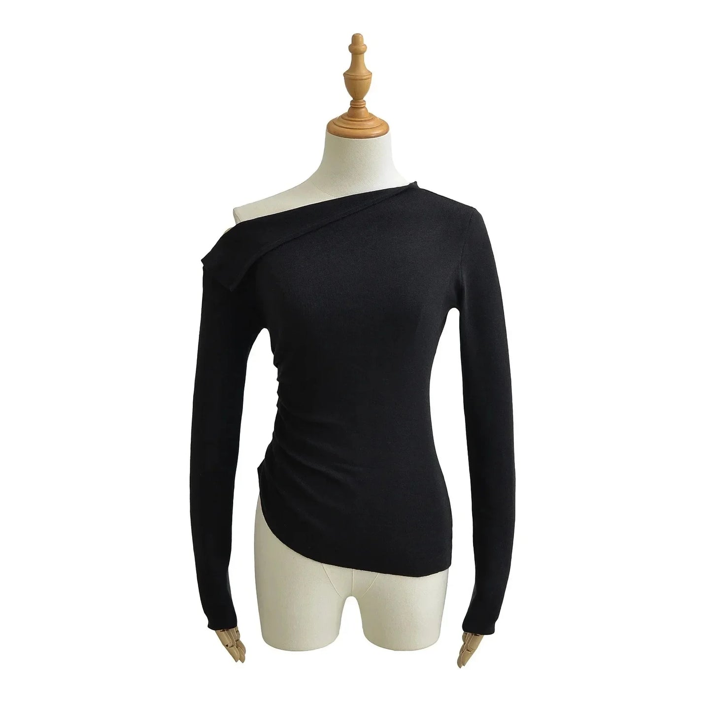 American Style One Shoulder Long Sleeve Women's T-shirt Autumn Pure Desire High-grade Slimming Personality Oblique Shoulder Base.