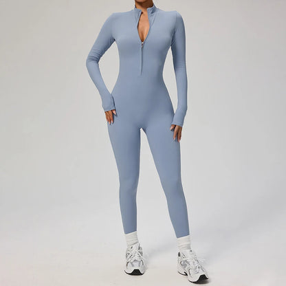 TRY TO BN Sports Yoga Jumpsuit Long Sleeves Zipper Sportswear Fitness Pants Workout Bodysuit One Piece Tights Women Gym Clothing