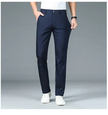 Summer New Men's Bamboo Fiber Slim Business Casual Pants Fashion Classic Breathable Designer Formal Long Trouser Male Clothing.