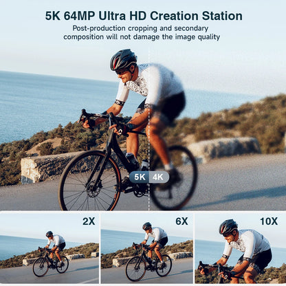 5K 64MP WiFi Digital Camera, 6X Optical Zoom, 30FPS Vlogging Camera, Rear & Front Cameras for Photography and Video, 64GB Card.