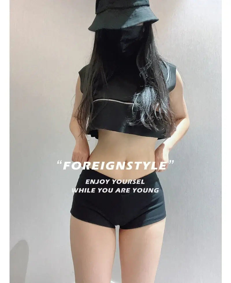 Simple Black Dance Fitness Running Ultra Short Sports.