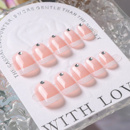 24pcs(+Tools) Pearl Bow Nude Pink Press On Nails White French Fingertips Almond Full Cover Fasle Nails New Year Nail Accessories.