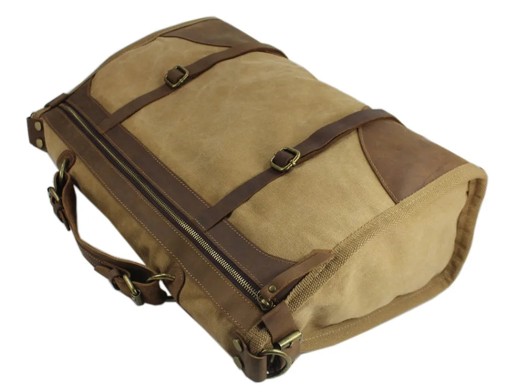 Vintage Retro militär Leinwand + Leder männer reisetaschen gepäck taschen männer wochenende Tasche Übernachtung duffle taschen tote Freizeit M314 #