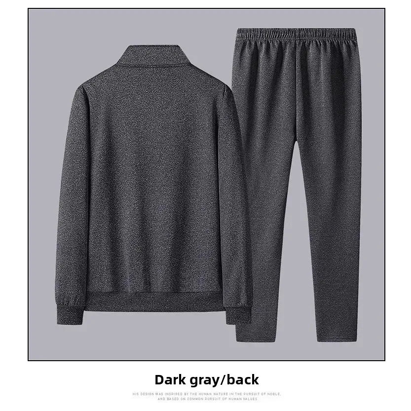 Men's Sportswear Set Spring Autumn Loose Stand Collar Two Pieces Casual Running Outfit Dad Clothes Comfortable Fitness Apparel.