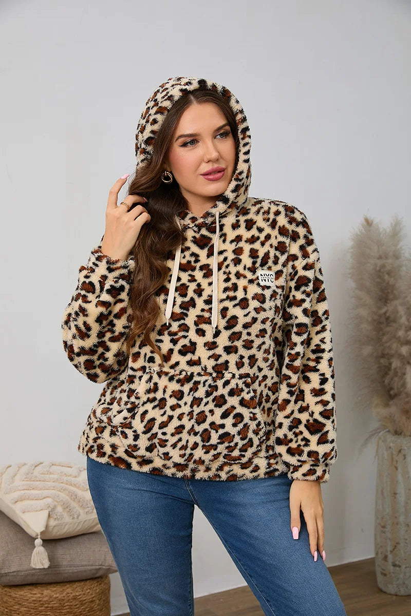Kapuzenpullover für Damen, große Größe, Reißverschluss-Sweatshirts, ethnischer Druck, flauschiger Streetwear-Pullover, Herbst-Winter-Rollkragenpullover.