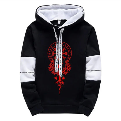 2025 Trendy Mens Tracksuit Hooded Sweatpants Viking Raven Print Autumn Winter Casual Sportswear Jogging Outfit Clothes for Man.