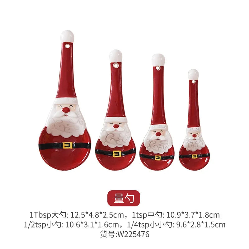 Nordic Stitching Santa Claus Dishes Plates Tableware Set Embossed Sealed Jar Seasoning Jar Western Ceramic Flat Plate Cup
