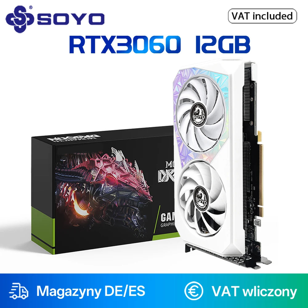SOYO RTX 3060 12GB Graphics Card GDDR6 192Bit PCI Express 4.0 × 16 8Pin NVIDIA GPU Rtx 3060 Gaming Video Card Placa De Video.