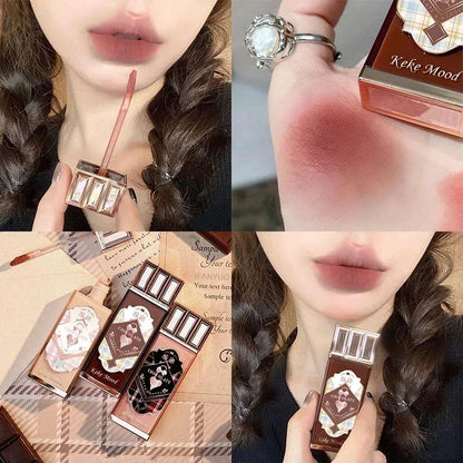 Chocolate Cloud Matte Lipstick Velvet Lip Gloss Brown Red Liquid Lip Glaze Makeup Smooth Long-Lasting Lip Tint Cosmetics.