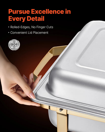 SucceBuy 8 Qt 4 Pack Chafing Dish Buffet Set Stainless Steel Chafer with 2 Full Size and 4 Half Size Pans Catering Warmer Server.