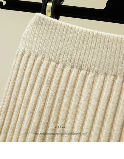 2025 Brand Designer Women Autumn Winter Thick Elegant Chic Solid Pleated Skirt High Waist Luxury Fashion With Elastic Female.