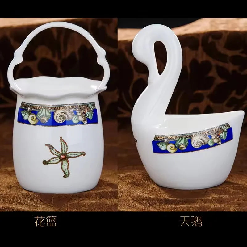 Luxury Blue Ocean Bone China Dishes Plates Western Clubhouse Upscale Heart Of The Sea Ceramic Tableware Decorative Plate.