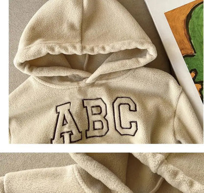 2025 Autumn Winter Boys Clothing Set Double-Sided Velvet Letter Print Thick Hoodies+Pants 2Pcs Suit For 1-8Y Girls Warm Outfit.