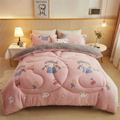 Winter Thicken Blanket Quilt Lamb Wool Double Layer Thick Warm Blanket 150/180/200 Comforter Throw Blankets for Beds Bedding 이불