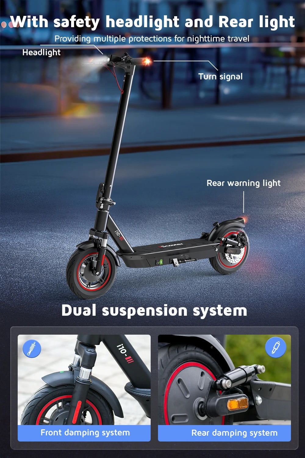 iScooter i10 Foldable Adult Electric Scooter E-Scooter 40 KM/H Electric Kick Scooter 650W Skateboards 36V 15Ah Kickboard.