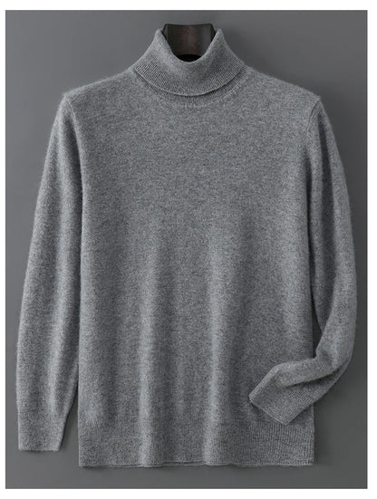 2025 Autumn/Winter High Collar Men's 100% Pure Wool Stylish Youth Loose Knitted Outerwear Flip Collar Casual Base Men's Sweaters.