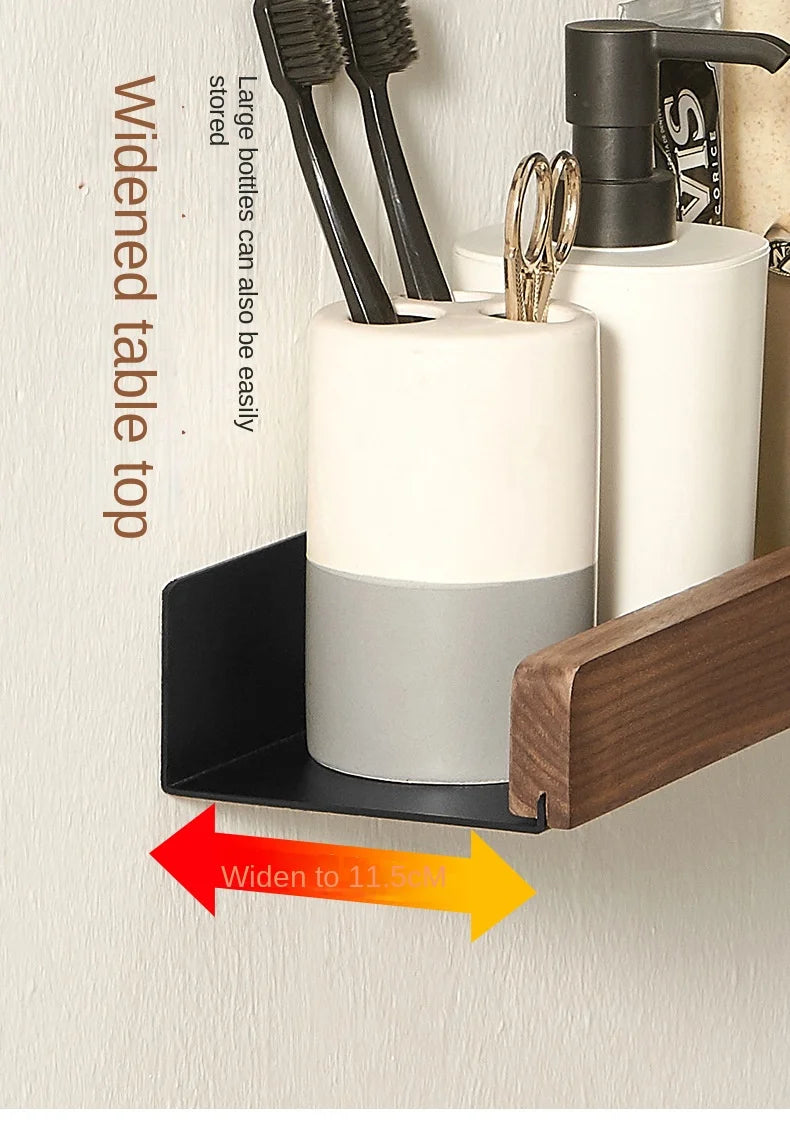 Badezimmerregal, Aufbewahrungsregal ohne Stanzen, Badezimmerregale aus massivem Holz, stanzfreies Holzregal zur Wandmontage, Toiletten-Organizer