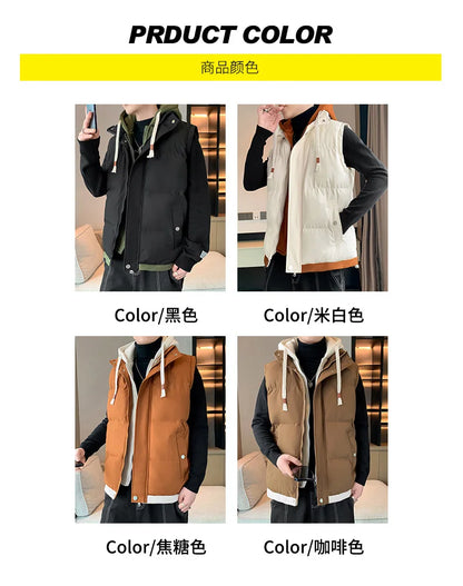Men Windproof Hooded Vest Men Jacket Sleeveless Vest Winter Jacket Casual Coat Men Down Cotton Warm Thicken Waistcoat Thick Coat.