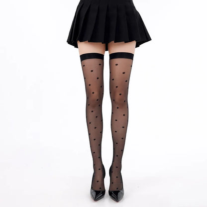 Sexy JK Long Socks Polka Dot Stockings for Women Costumes Summer Fashion Leg Transparent Black Silky Stocking Knee-length socks.