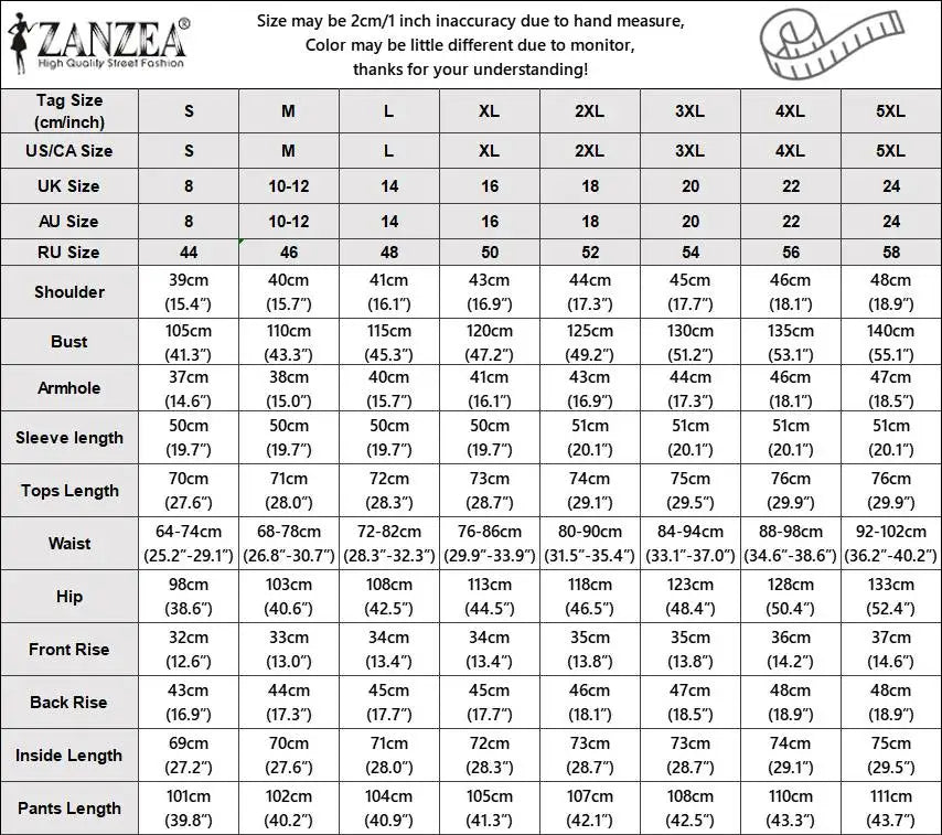 ZANZEA Fashion Women Casual Trousers Suits 2PCS Autumn Long Sleeve Blouse Solid Wide Leg Pants Sets Loose Work Tracksuit Outifit.