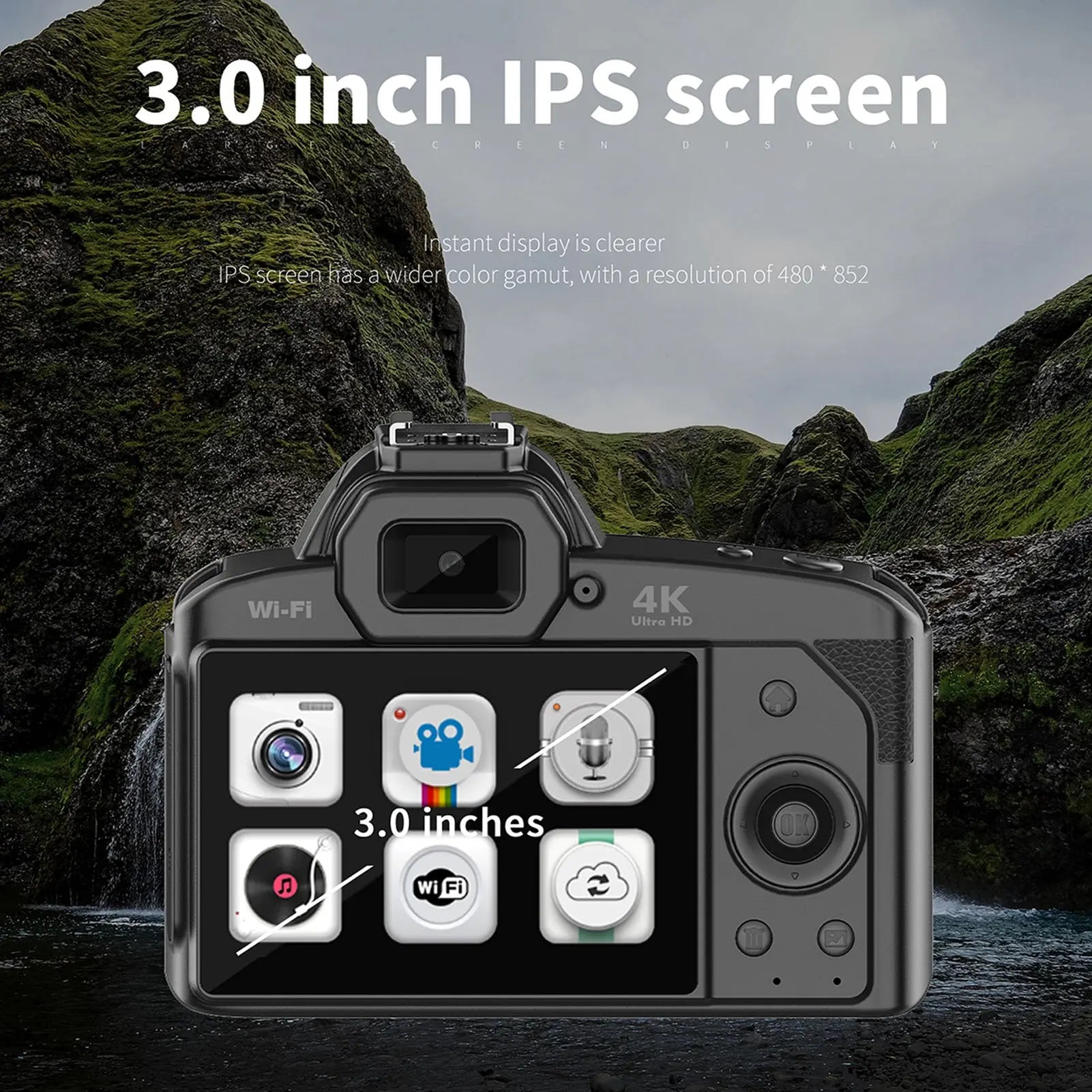 3 Inch IPS Digital Camera 4K 64MP Color Display 16X Digital Zoom HD Vlogging Digital Camera for Photography Video.