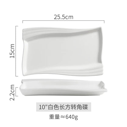 Creative Ceramic White Rectangular Western Food Plate Hotel Restaurant Special Cake Dessert Tableware Household Sushi Set Plate.