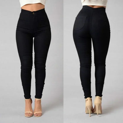 Einfarbig Dünne Jeans Frau Weiß Schwarz Hohe Taille Render Jeans Vintage Sexy Lange Hosen Femme Casual Bleistift Hosen Denim Jeans