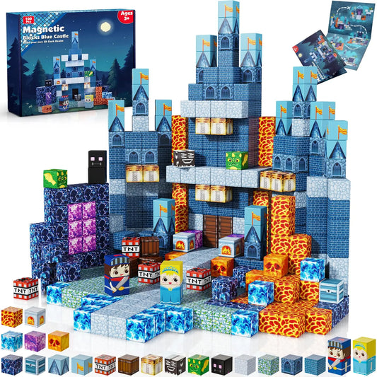 Magnetic Building Blocks Blue Castle Constructor Kit,Montessori Education Toys for Children,Magnetic Blocks STEM Creative Play.