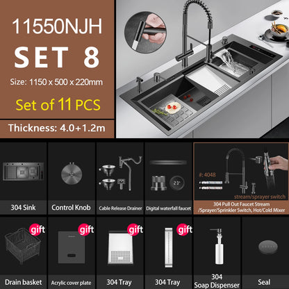 ASRAS high-quality 304 stainless steel multifunctional kitchen sink intelligent food purification large-sized sink nano gray