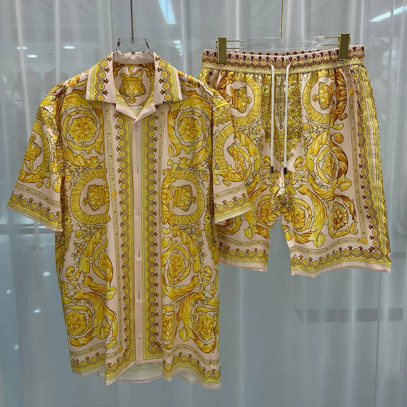 Summer Retro Men Shirt Set3Dprinted Beach Short Sleeved Shirt Shorts Casual Travel Mens Hawaiian 2 Piece Suit Comfortable Casual.