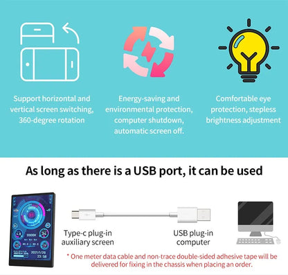 3.5 / 5 Inch IPS Type-C Secondary Screen Mini Computer USB Display CPU GPU RAM HDD Monitor with Holder Metal Case No Use AIDA64.