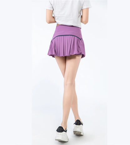 fashionable summer sports shorts women's pleated skirt anti glare short skirt running outdoor fitness breathable tennis skirt.