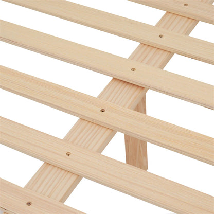 Holzbett Doppelbett 140x200cm, Kiefernholzrahmen mit Mittelfuß, Jugendbett mit Kopf und Fußteil aus MDF,Weiß+Natur,ohne Matratze