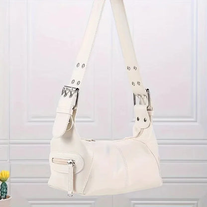 Underarm bag cool pull girl niche design shoulder bag retro leather zipper handbag.