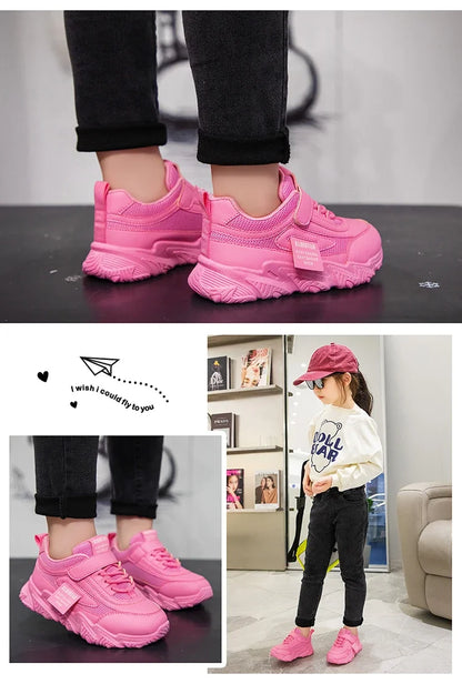 2024 New Versatile Soft Breatheable Hook & Loop White Boys and Girls Children Sneakers Cute Korean Style Uniform School Shoes.