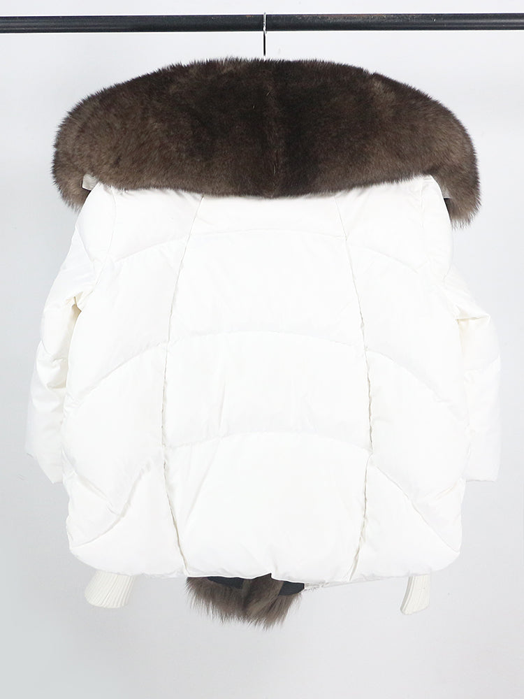 Lose Natürliche Echt Fox Pelz Kragen Mantel Dicke Neue Europäische Mode Weiße Ente Unten Jacke Winter Frauen Warme Luxus Oberbekleidung