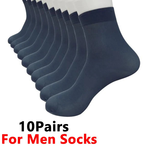 10Pairs Bamboo Men Ice Silk Socks Summer Spring Sports Socks Sweat Absorption Deodorant Thin Stripe Breathable Silk Long Sock