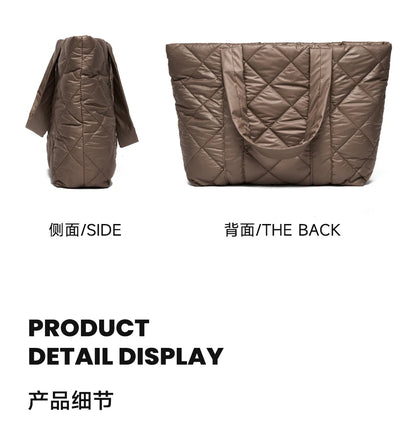 LEE Large Soft Puffer Bag Women Big Size College Students Laptop Book Quilted Tote Bag Lady Down-filled Shopping School Bags