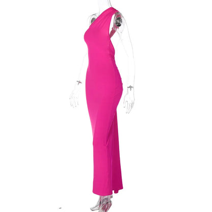 Mozision Schräge Schulter Backless Maxi Kleid Für Frauen Kleid Sommer Zurück Strap Ärmellose Geraffte Party Sexy Langes Kleid Vestidos
