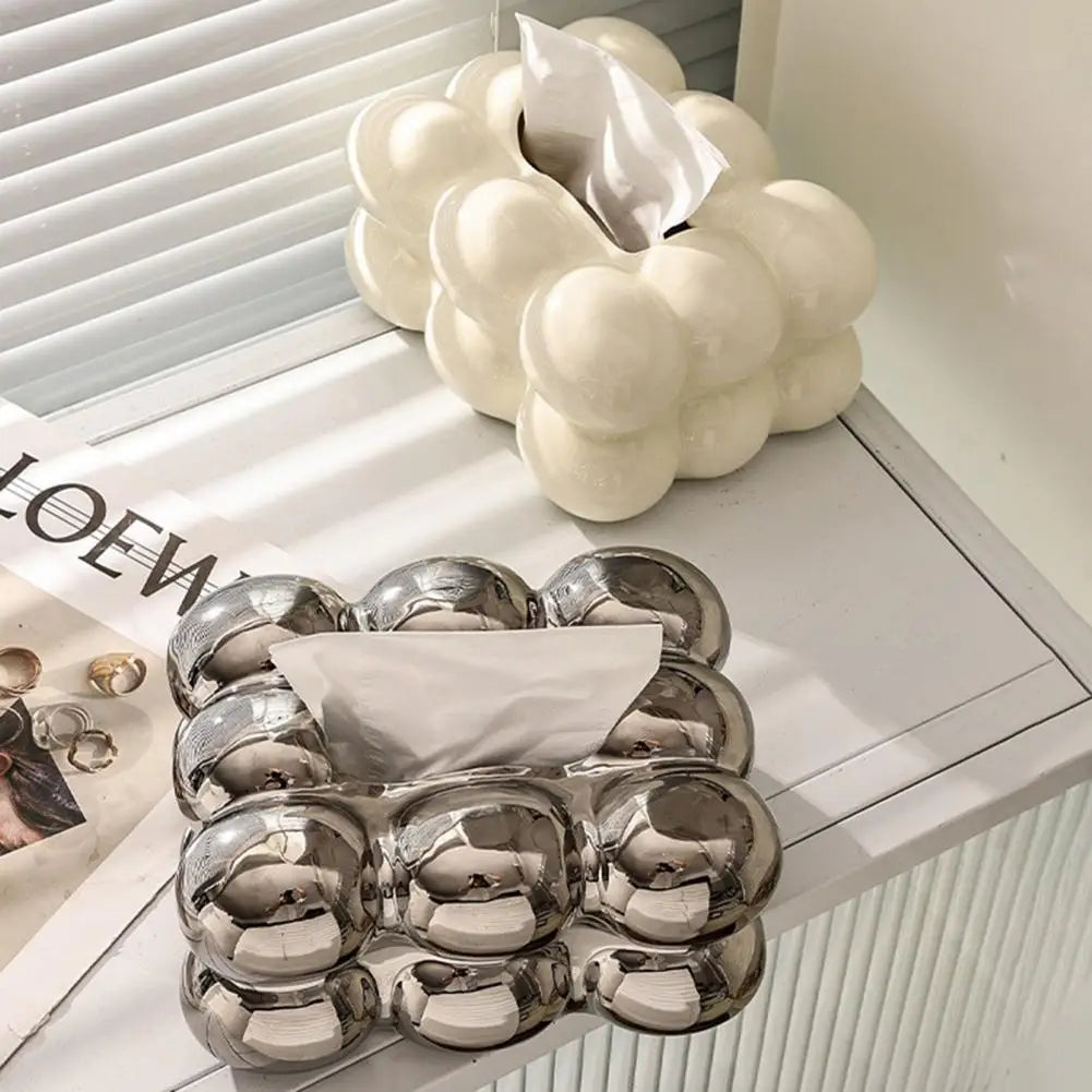 Luxury Tissue Boxes Marshmallow Ceramic Tissue Box Cream Tissue Holder Cover Napkin Holder Storage Box Home Living Room Decor.