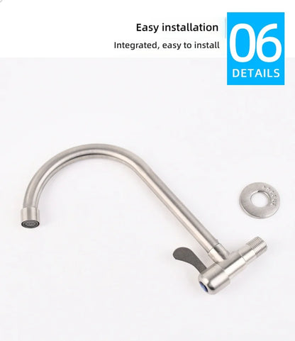 Kitchen Stainless Steel Faucet Wall Mounted Rotate Single Cold Water Sink Tap Household Kitchen Universal Faucet