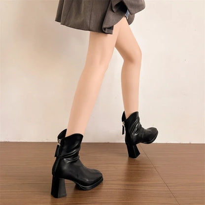 Winter Fashion Square Toe High Heel Women Ankle Boots Street Style Banquet Party Mordern Short Booties Zapatos De Muje.
