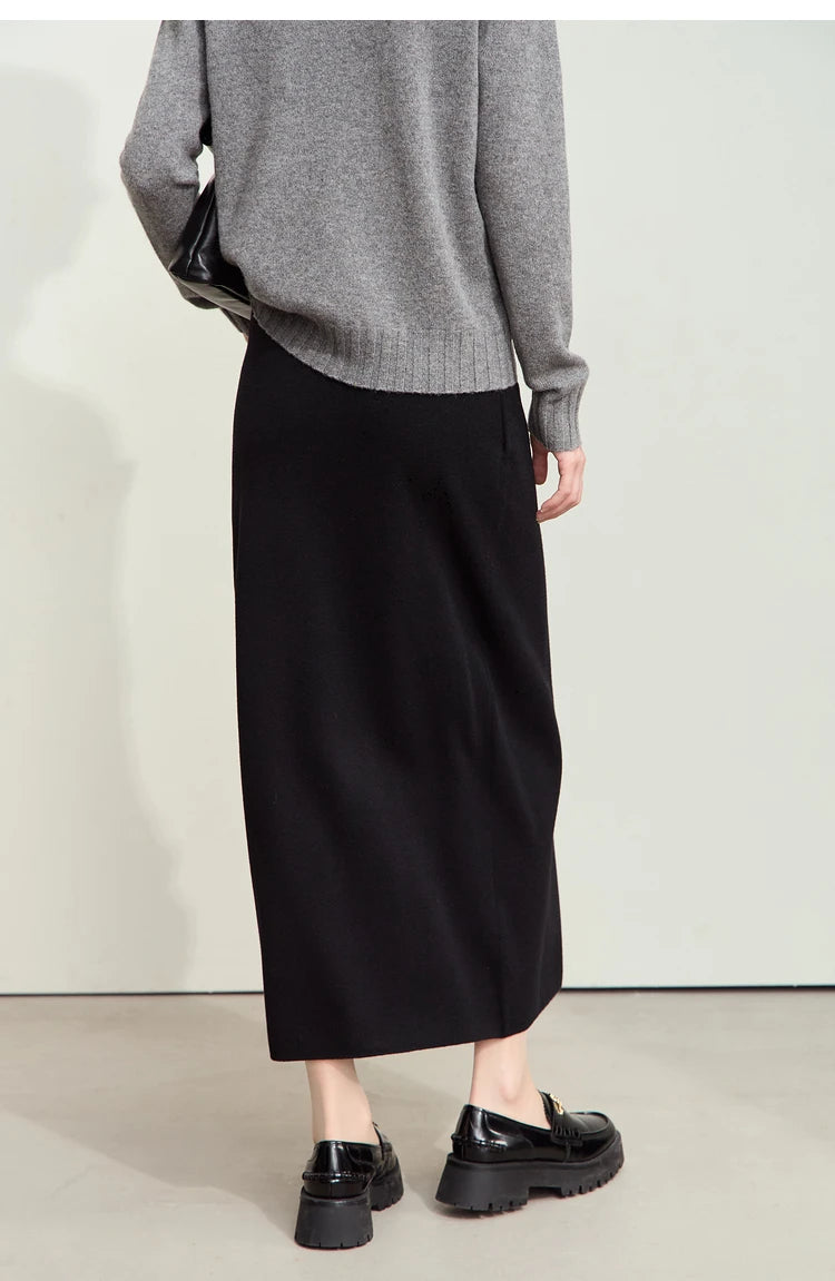 AMII Minimalist Elegant Basics Knitted Skirts for Women 2024 Winter New Elastic Waist Straight Lady Commuter Long Skirt 12443250