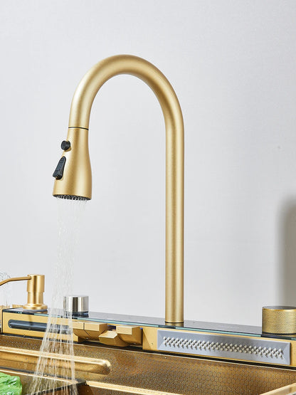 Große 304 Küchenspülen, 75 x 45 cm, Edelstahl, Küchen-Wasserfall-Waschbecken, Digitalanzeige, großes Einzelwaschbecken, Geschirrspüler-Wasserhahn