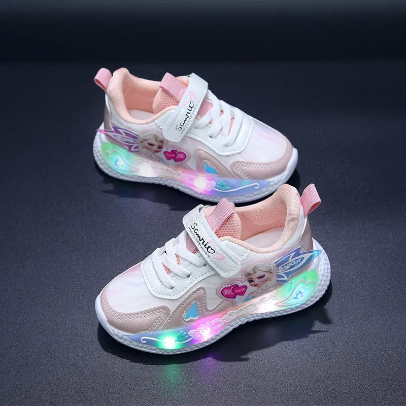 Frozen Princess New Children Shoes LED Colorful Lighted Kids Sneakers Classic Glowing Infant Girls Tennis.